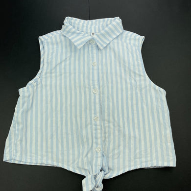 Girls KID, blue stripe cotton tie front top, EUC, size 10,  