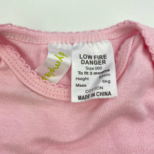 Girls Dymples, pink cotton bodysuit / romper, FUC, size 000,  