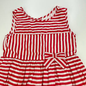 Girls H&T, lined red & white stripe cotton dress, GUC, size 4, L: 54cm