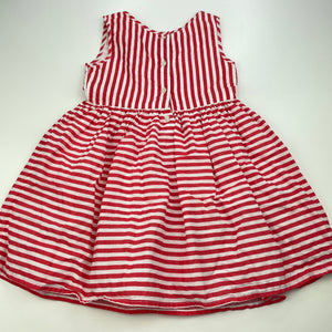 Girls H&T, lined red & white stripe cotton dress, GUC, size 4, L: 54cm