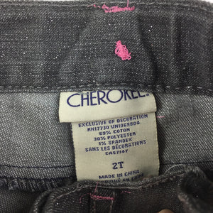 Girls Cherokee, stretch denim jeans, silver glitter, adjustable, GUC, size 2