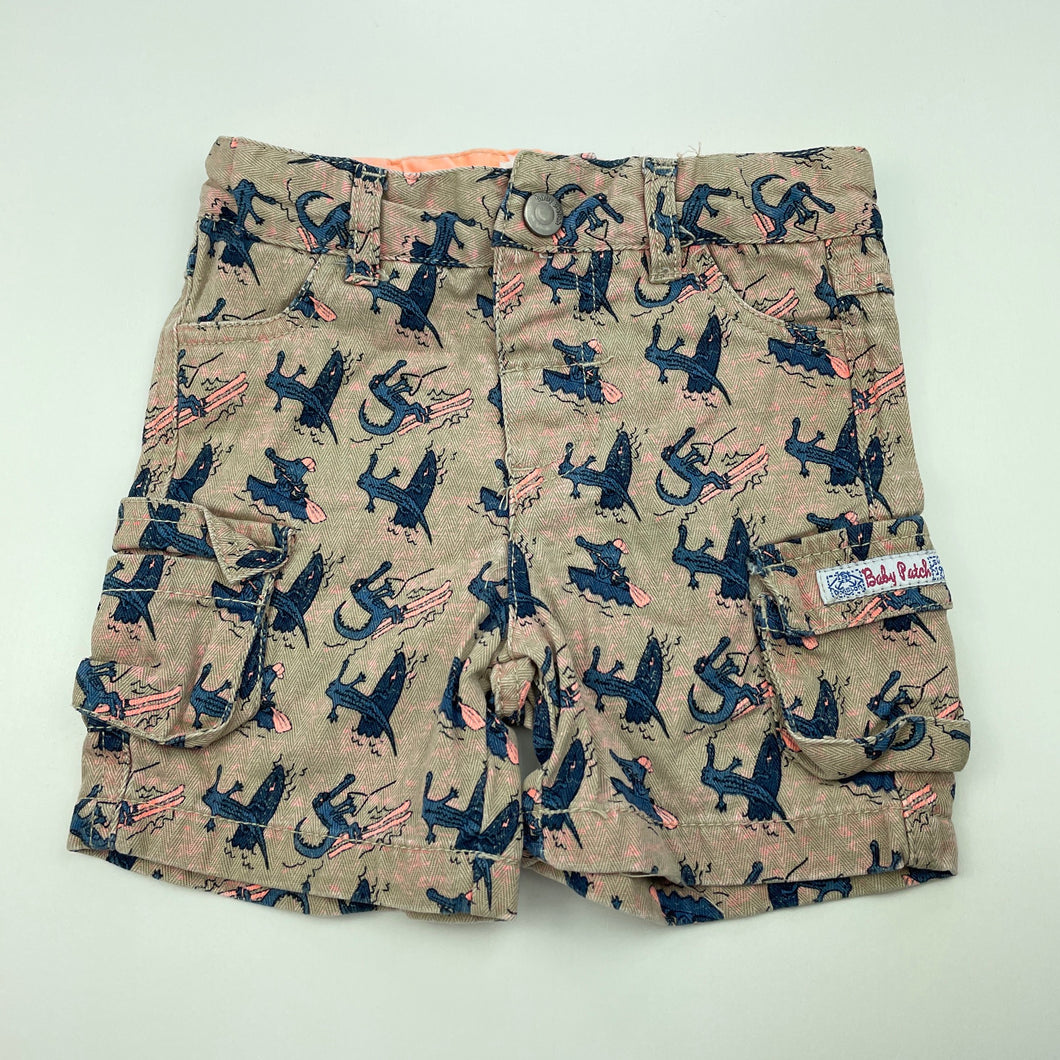 Boys Pumpkin Patch, cotton cargo shorts, adjustable, crocodiles, GUC, size 0,  