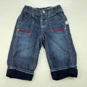 Boys Peter Rabbit, cotton lined denim pants, adjustable, GUC, size 00,  