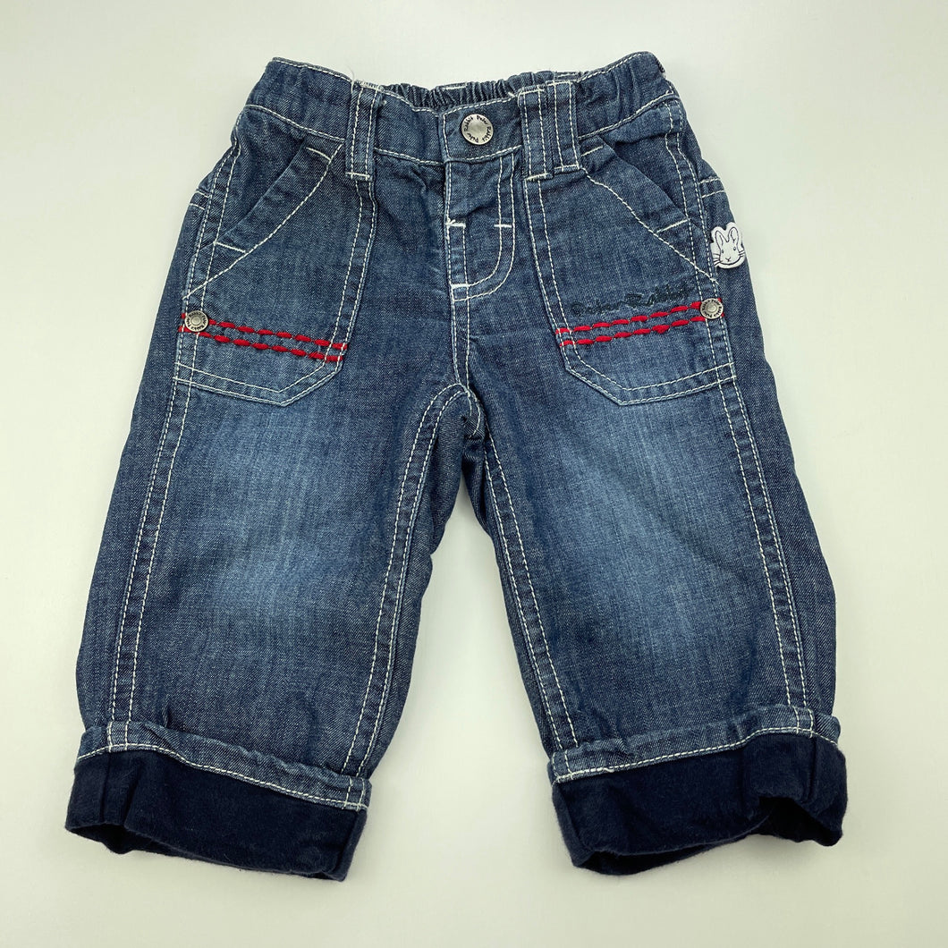 Boys Peter Rabbit, cotton lined denim pants, adjustable, GUC, size 00,  