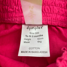 Load image into Gallery viewer, Girls Dymples, cotton shorts, elasticated, EUC, size 000,  