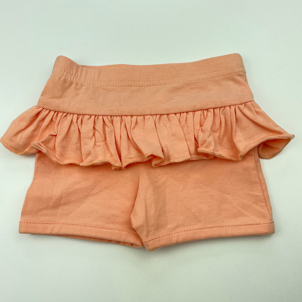 Girls Dymples, peach ruffle shorts, elasticated, EUC, size 000,  