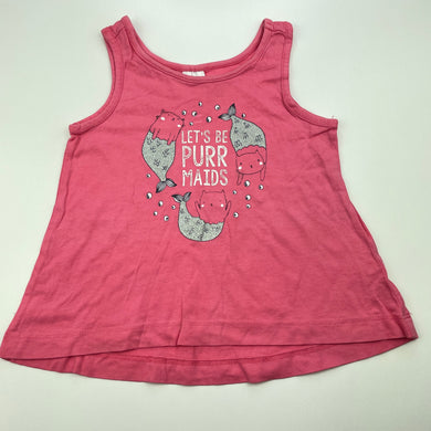 Girls Target, pink cotton singlet top, cat mermaids, EUC, size 1,  