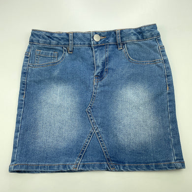 Girls Clothing & Co, blue stretch denim skirt, adjustable, L: 32.5cm, GUC, size 10,  
