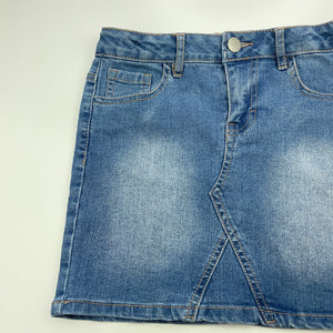 Girls Clothing & Co, blue stretch denim skirt, adjustable, L: 32.5cm, GUC, size 10,  