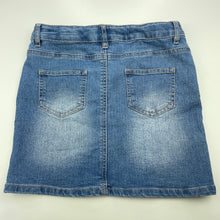 Load image into Gallery viewer, Girls Clothing &amp; Co, blue stretch denim skirt, adjustable, L: 32.5cm, GUC, size 10,  