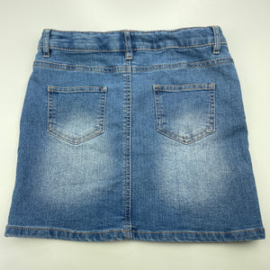 Girls Clothing & Co, blue stretch denim skirt, adjustable, L: 32.5cm, GUC, size 10,  