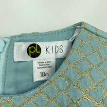 Load image into Gallery viewer, Girls PL Kids, lined blue &amp; gold party dress, EUC, size 1-2, L: 40cm