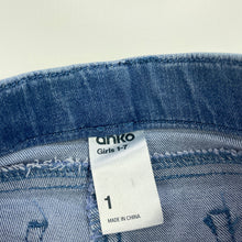 Load image into Gallery viewer, Girls Anko, blue stretch denim leggings / jeggings, Inside leg: 27cm, elasticated, FUC, size 1,  
