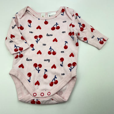 Girls Dymples, pink cotton bodysuit / romper, cherries, EUC, size 000,  