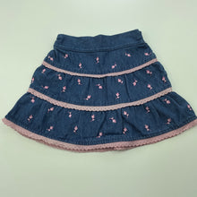 Load image into Gallery viewer, Girls Target, embroidered lightweight denim skirt, elasticated, GUC, size 000,  