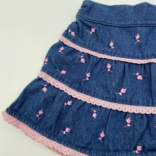 Load image into Gallery viewer, Girls Target, embroidered lightweight denim skirt, elasticated, GUC, size 000,  