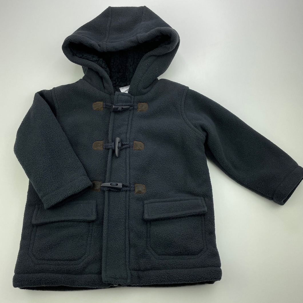 Boys Tiny Little Wonders, fleece lined duffle coat / jacket, zip & toggle, L: 38cm, GUC, size 1,  