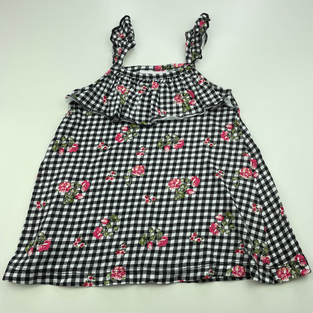 Girls Mango, checked floral cotton summer dress, GUC, size 0, L: 38cm