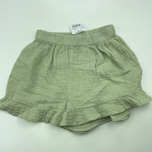 Girls Anko, green crinkle cotton shorts, elasticated, NEW, size 4,  
