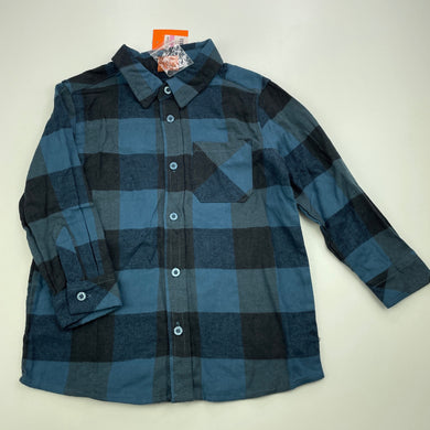Boys Tilt, blue check cotton long sleeve shirt, NEW, size 3,  