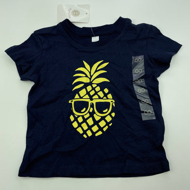 unisex Dymples, navy cotton t-shirt / top, pineapple, NEW, size 00,  