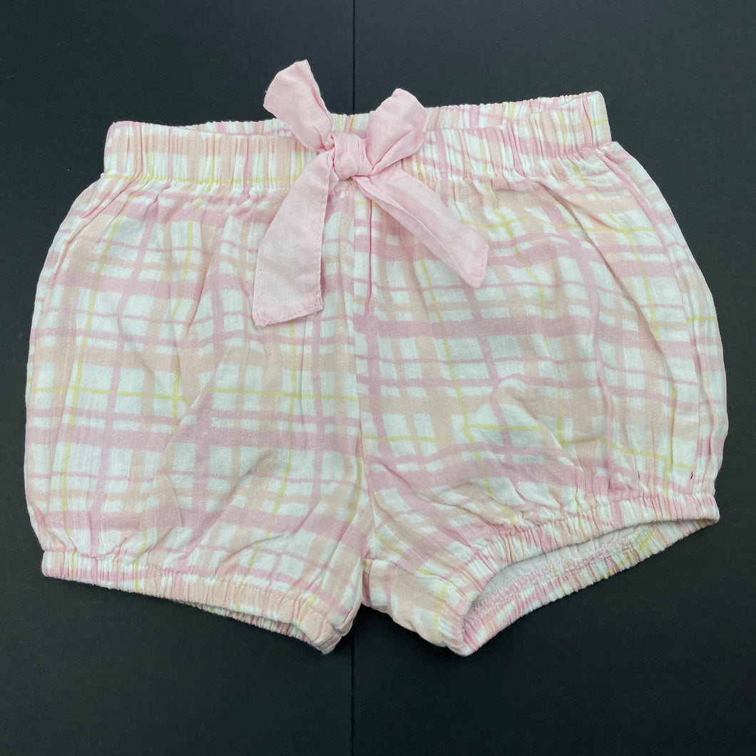 Girls Anko, checked cotton shorts, elasticated, EUC, size 0,  