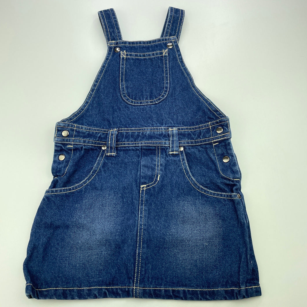 Girls Feedback, blue denim overalls dress / pinafore, GUC, size 4, L: 52cm