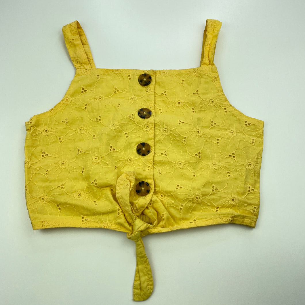 Girls KID, yellow broderie cotton cropped top, GUC, size 12,  