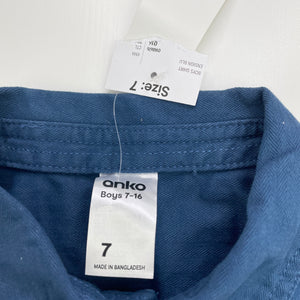 Boys Anko, blue cotton short sleeve shirt, NEW, size 7,  