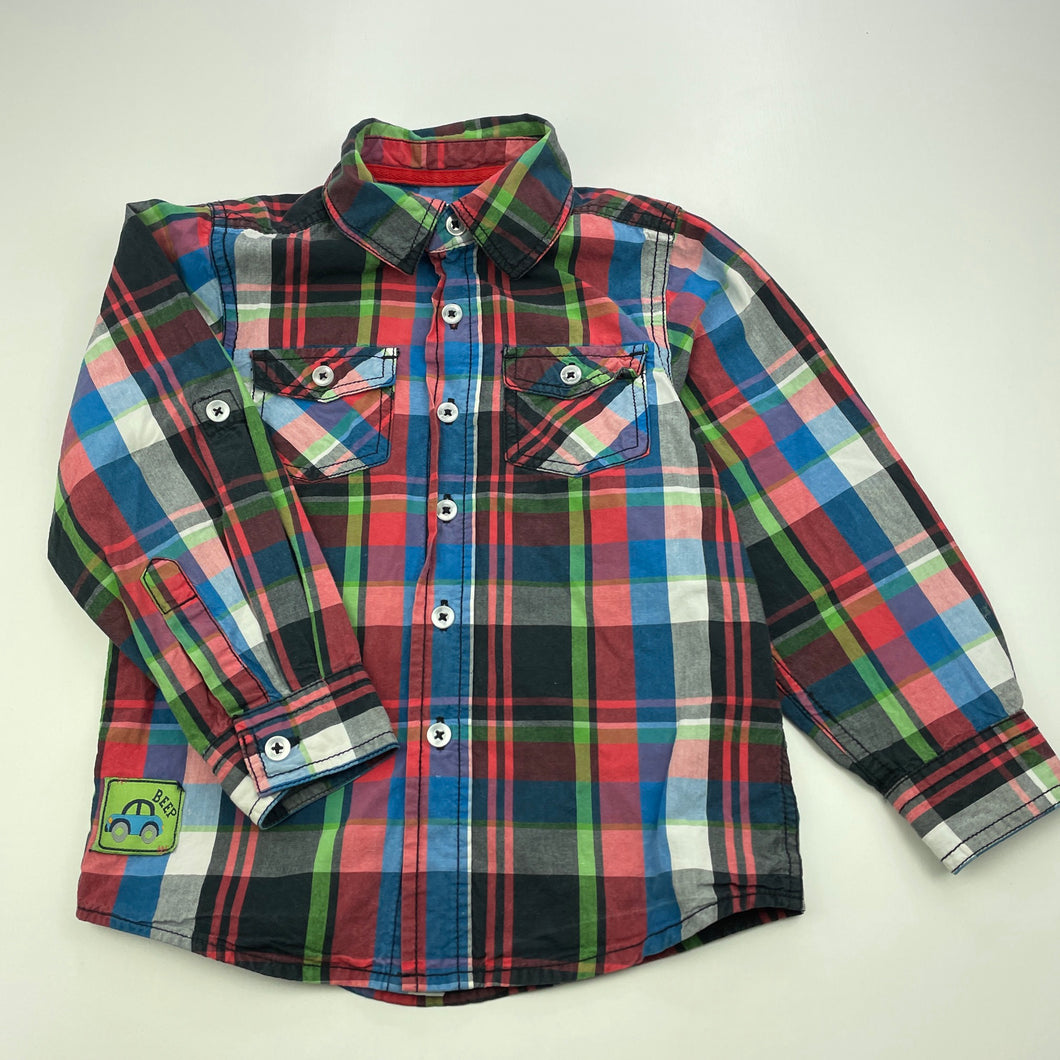 Boys Tu, checked cotton long sleeve shirt, FUC, size 4-5,  