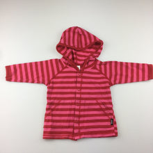 Load image into Gallery viewer, Girls Bonds, red &amp; pink stripe long sleeve hooded t-shirt / top, GUC, size 000