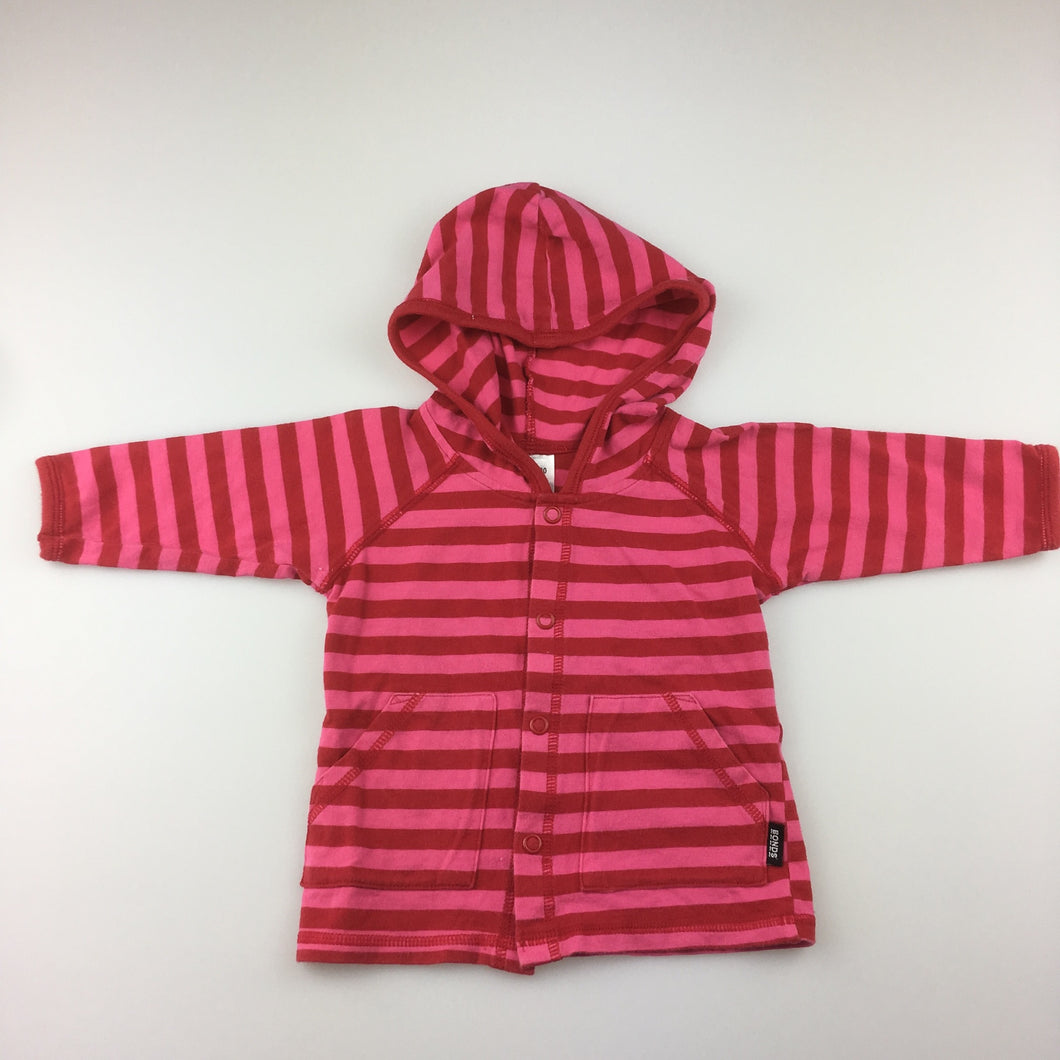 Girls Bonds, red & pink stripe long sleeve hooded t-shirt / top, GUC, size 000