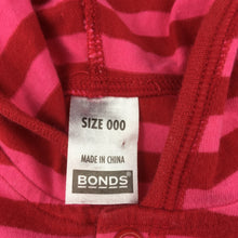 Load image into Gallery viewer, Girls Bonds, red &amp; pink stripe long sleeve hooded t-shirt / top, GUC, size 000