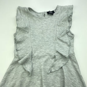 Girls Bardot Junior, grey marle ruffle dress, GUC, size 7, L: 59cm
