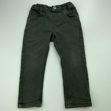 Boys Nutmeg, dark green stretch denim pants, adjustable, Inside leg: 33cm, GUC, size 2,  