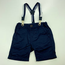 Load image into Gallery viewer, Boys Dymples, navy cotton shorts, adjustable, braces, EUC, size 00,  