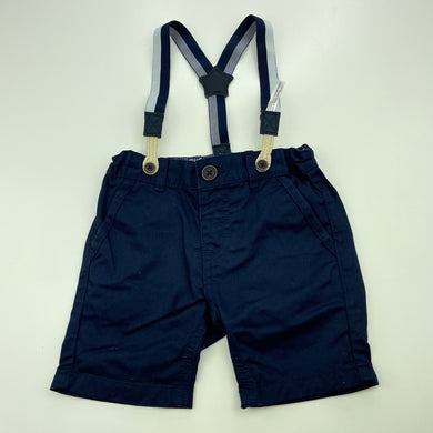 Boys Dymples, navy cotton shorts, adjustable, braces, EUC, size 00,  