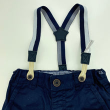 Load image into Gallery viewer, Boys Dymples, navy cotton shorts, adjustable, braces, EUC, size 00,  