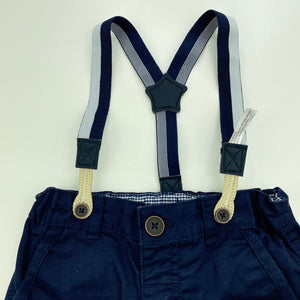 Boys Dymples, navy cotton shorts, adjustable, braces, EUC, size 00,  