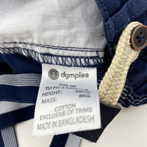 Boys Dymples, navy cotton shorts, adjustable, braces, EUC, size 00,  