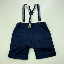 Load image into Gallery viewer, Boys Dymples, navy cotton shorts, adjustable, braces, EUC, size 00,  