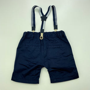 Boys Dymples, navy cotton shorts, adjustable, braces, EUC, size 00,  