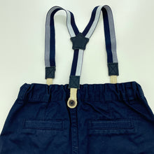 Load image into Gallery viewer, Boys Dymples, navy cotton shorts, adjustable, braces, EUC, size 00,  