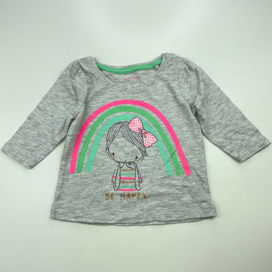 Girls Favourites, grey marle long sleeve top, rainbow, EUC, size 0,  