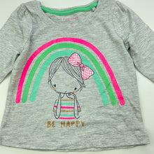 Load image into Gallery viewer, Girls Favourites, grey marle long sleeve top, rainbow, EUC, size 0,  