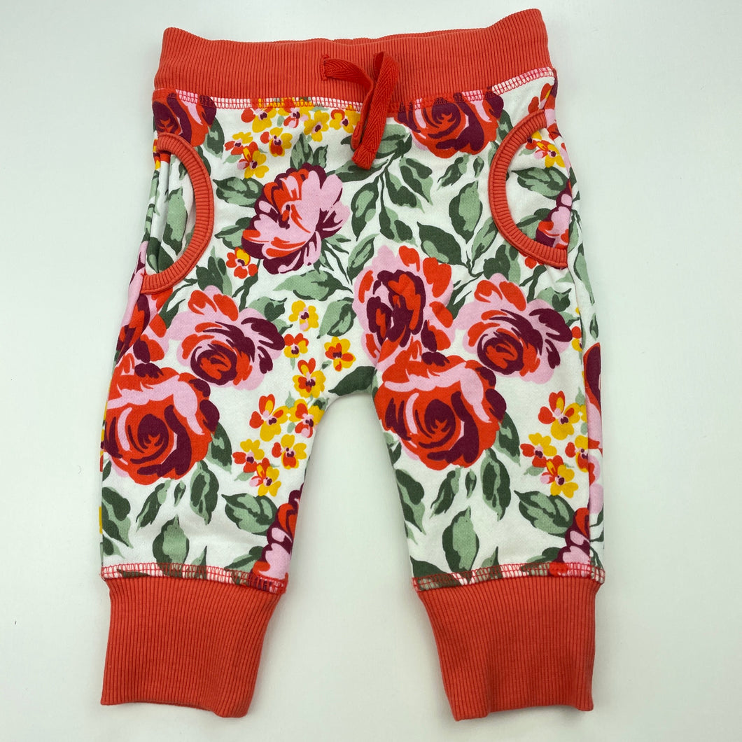 Girls Baby Berry, fleece lined floral track pants, elasticated, EUC, size 00,  