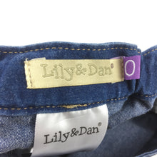Load image into Gallery viewer, Girls Lily &amp; Dan, stretch denim skirt, adjustable waist, side zip, EUC, size 0