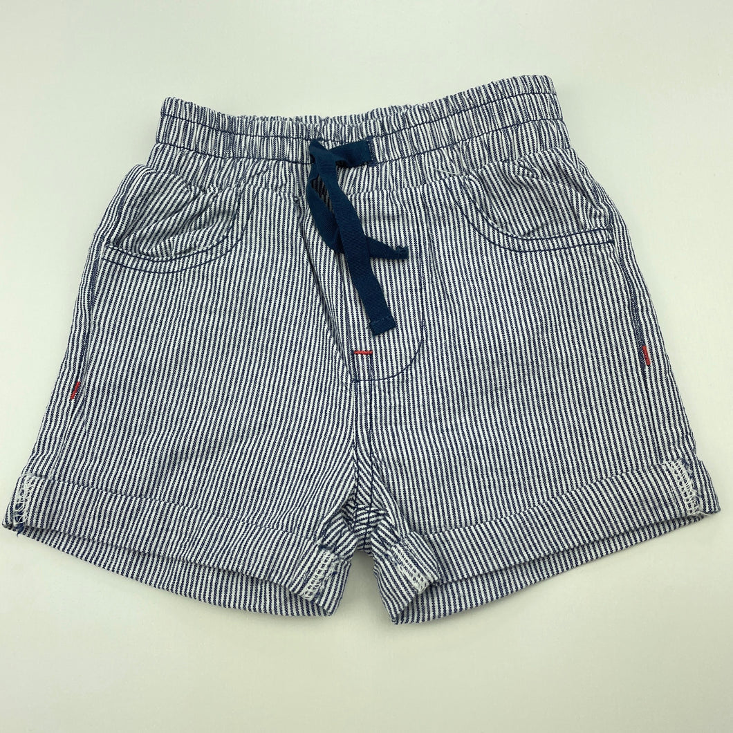 Boys Marquise, blue stripe cotton shorts, elasticated, EUC, size 00,  