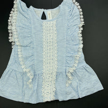 Load image into Gallery viewer, Girls Dymples, blue stripe cotton top, lace trim, FUC, size 1,  