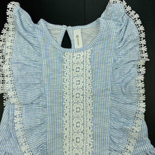 Load image into Gallery viewer, Girls Dymples, blue stripe cotton top, lace trim, FUC, size 1,  